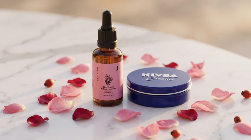 óleo de rosa mosqueta e creme Nivea para misturar