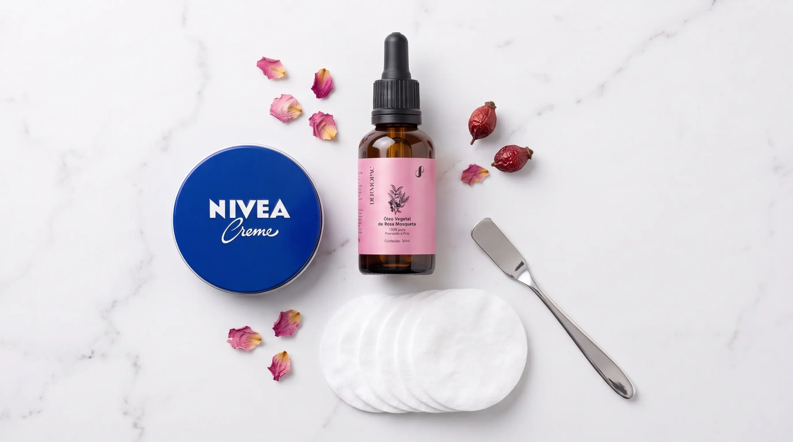 produtos para mistura de rosa mosqueta e nivea para diferentes aplicações