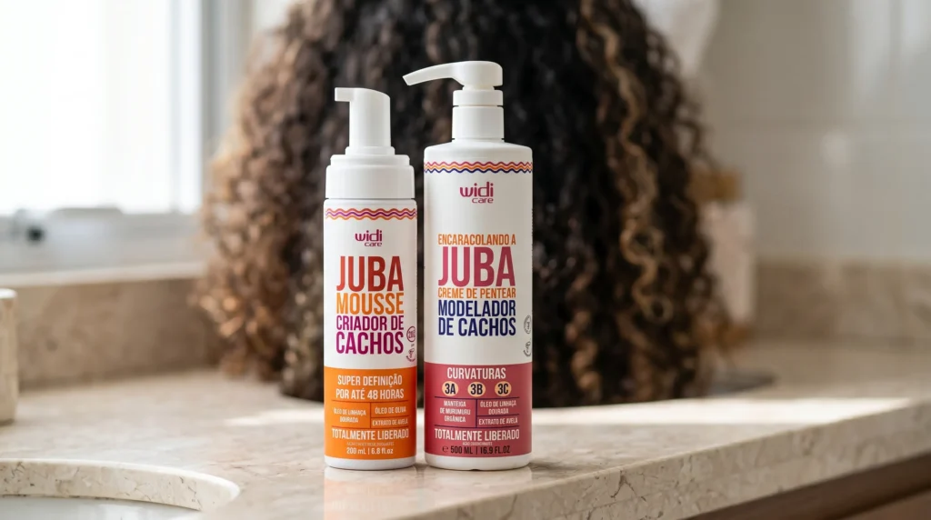 mousse capilar e creme de pentear lado a lado para comparação