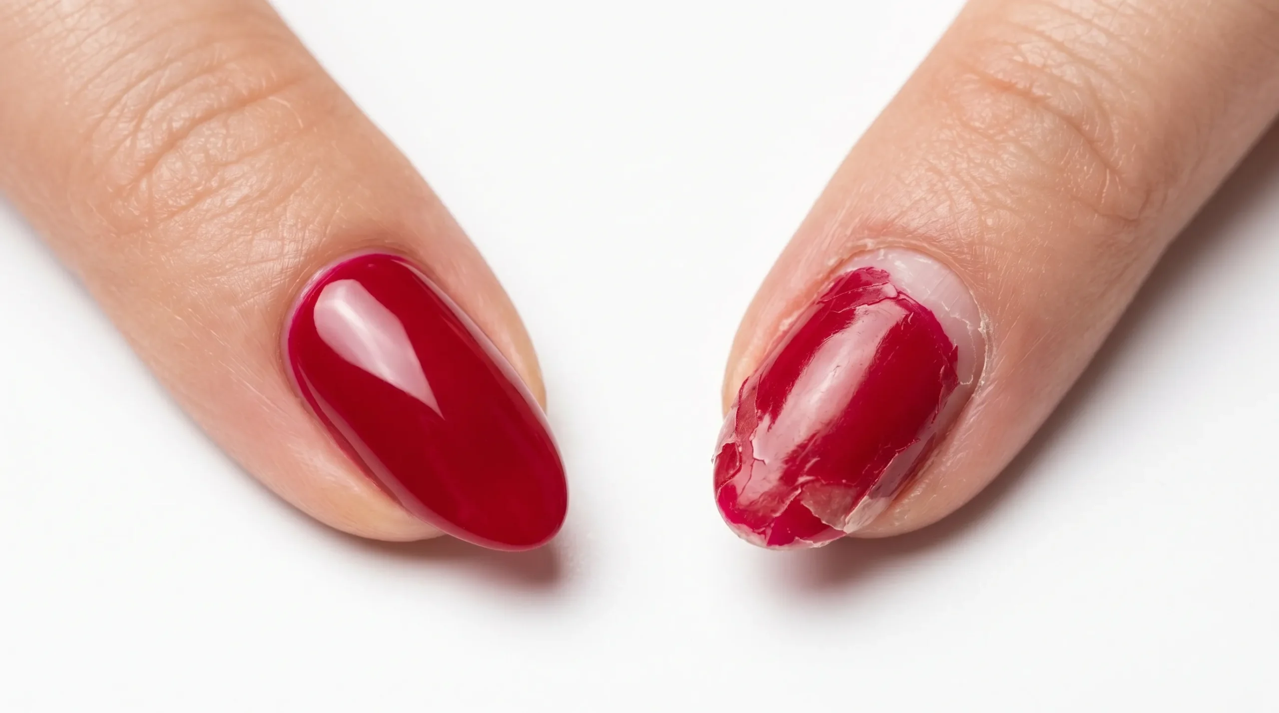 Qual a Ordem de Fazer Unhas em Gel? Passo a Passo Completo 3 comparação entre gel aplicado corretamente e gel descascando por erro na ordem